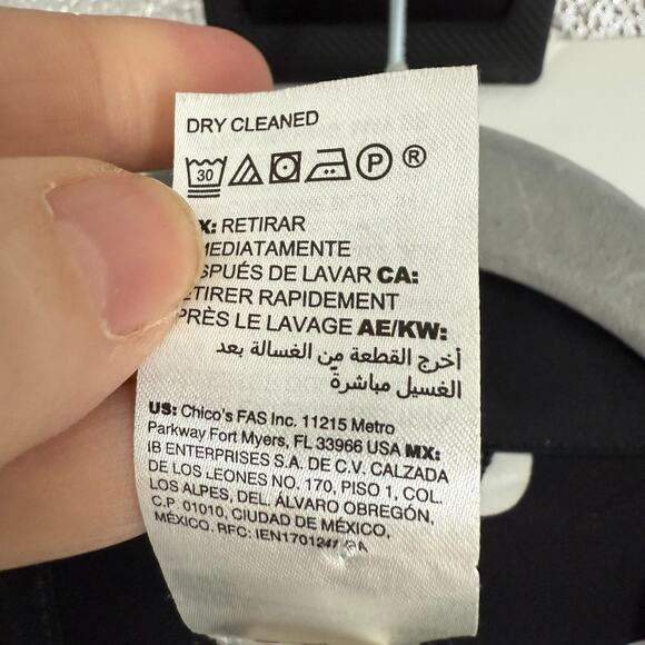 Chicos Reversible Bomber Jacket Womens 12/14 Black Floral Polka Dot Silky Zip Up - Picture 14 of 15